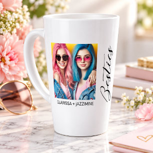 Tasse Latte Collage photo 2 amis modernes noir blanc