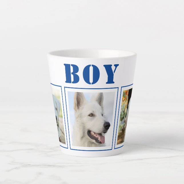 Tasse Latte Collage photo Chien Bleu 3 avec nom (Devant)