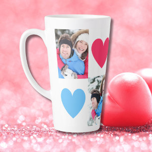 Tasse Latte Collage photo en couple 2 Photos Coeurs rose et bl