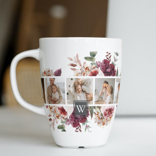 Tasse Latte Collage tendance Famille Photo Fleurs colorées Cad