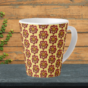 Tasse Latte Collarette rouge Dahlia motifs floraux sur jaune