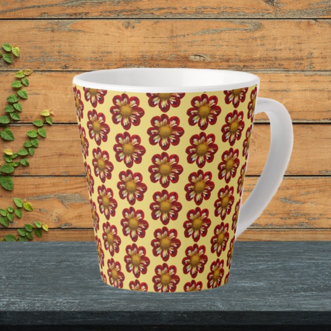 Tasse Latte Collarette rouge Dahlia motifs floraux sur jaune (In Situ)