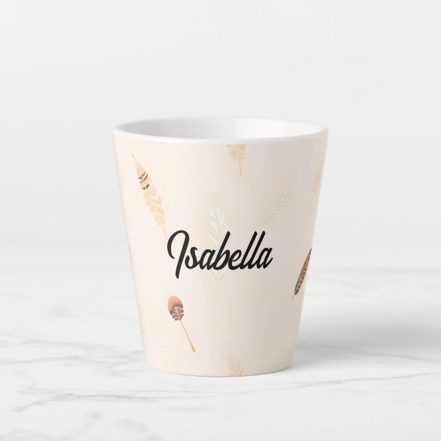Tasse Latte Collection Boho Populaire Luxe Feathers (Devant)