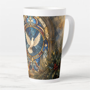 Tasse Latte Colombe de Noël en vitrail