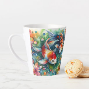 Tasse Latte Coloré Koi Poisson Whimsical Aquarelle Orange Turq