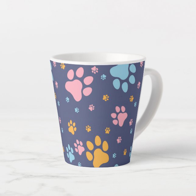 Tasse Latte Colorful Animal Paw Prints Pattern (Angle droit)