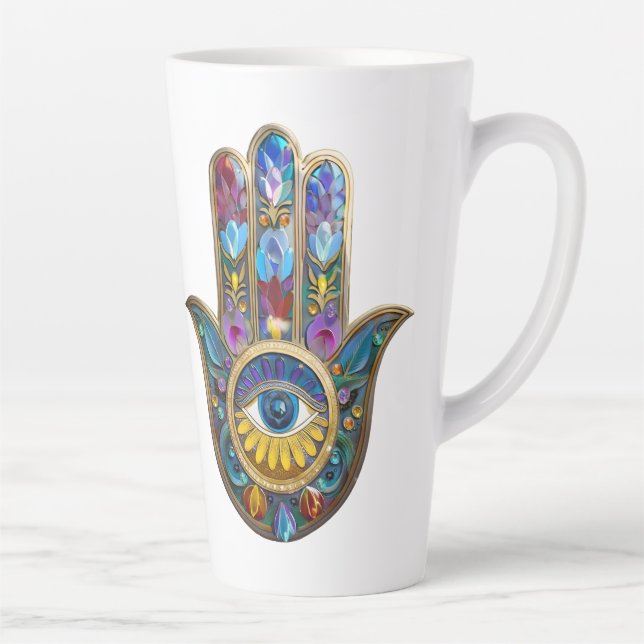 Tasse Latte Colorful Petals Leaves Hamsa Sapphire Third Eye (Droite)