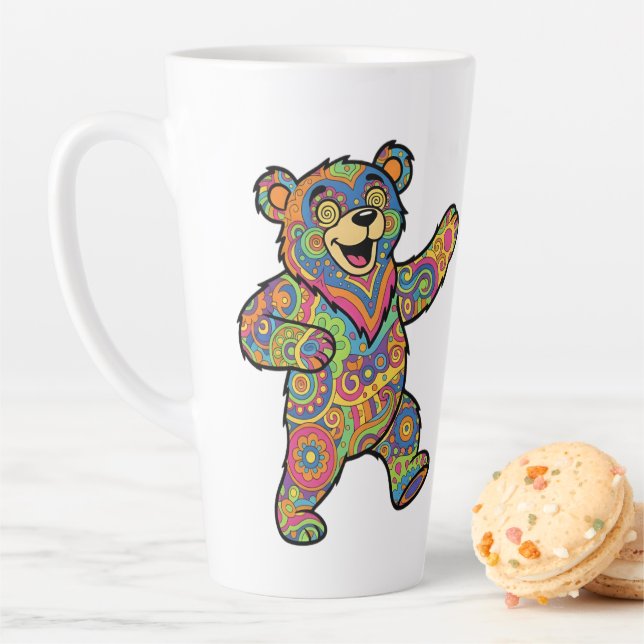 Tasse Latte Colorful Psychedelic Teddy Bear Art (En situation)