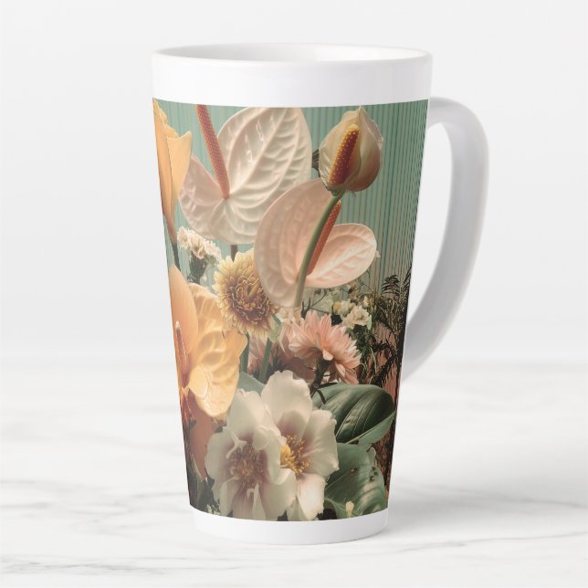 Tasse Latte Composition florale d'anthurium et de fleurs tropi (Angle droit)