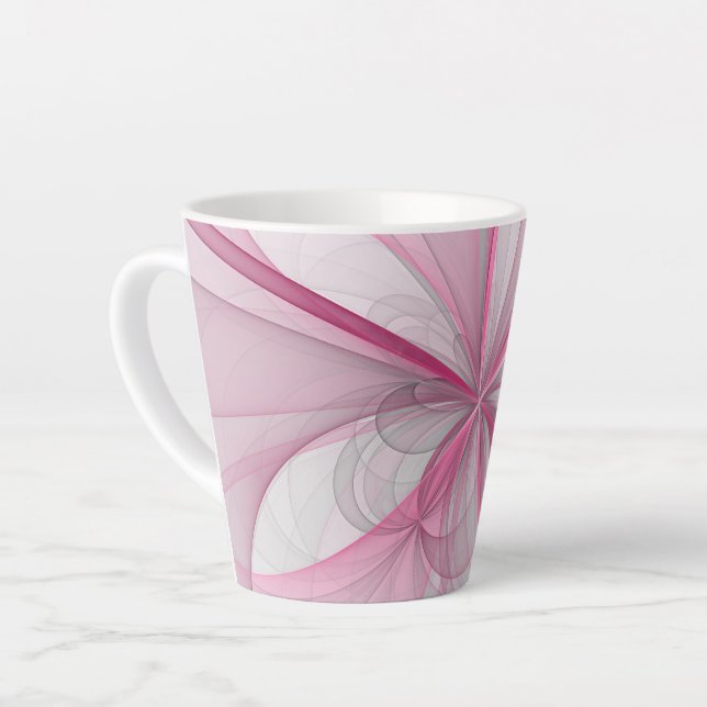 Tasse Latte Conception Abstraite de fractal rose pâle moderne (Angle gauche)