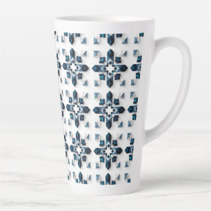 Tasse Latte Conception Abstraite Géométrique en Bleu et Blanc