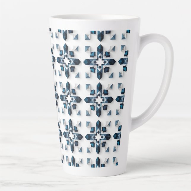 Tasse Latte Conception Abstraite Géométrique en Bleu et Blanc (Droite)