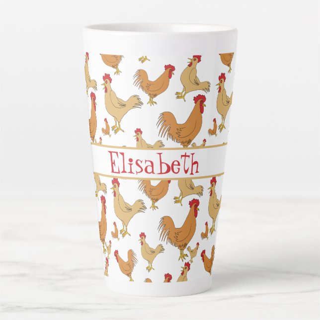 Tasse Latte Conception Brown de poulet Personnalisée Grande (Devant)