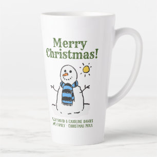 Tasse Latte Conception de bonhomme de neige de Noël avec messa