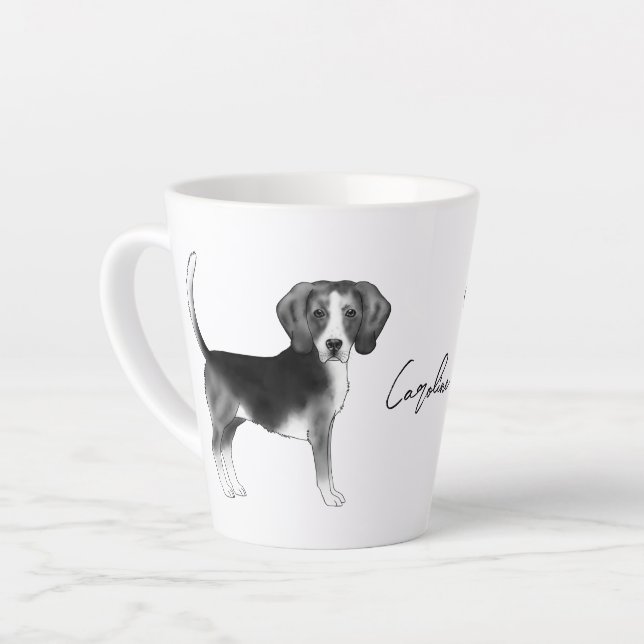 Tasse Latte Conception de chien Beagle en noir et blanc avec n (Angle gauche)