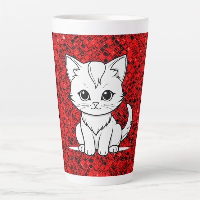 Tasse Latte Conception de dessin au trait de chat stylisé-5231 (Devant)