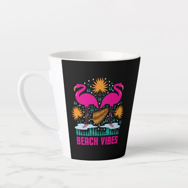 Tasse Latte Conception de flamants roses de vibes de plage (Gauche)