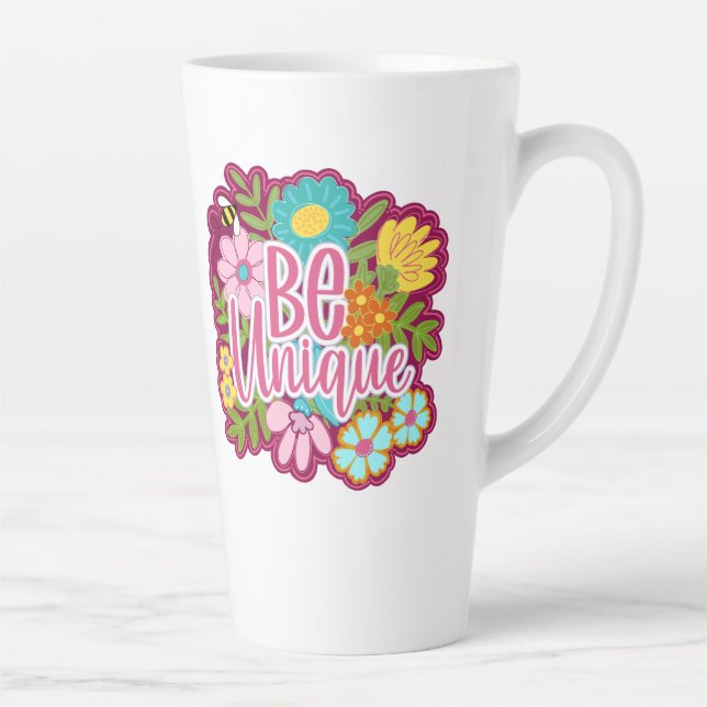 Tasse Latte Conception de fleurs motivationnelles Soyez unique (Droite)