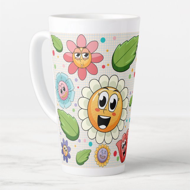 Tasse Latte Conception de fond transparente avec des fleurs co (Angle gauche)