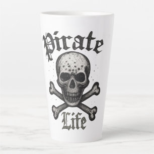 Tasse Latte Conception de grunge crâne et os croisés de vie de
