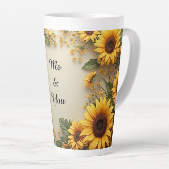 Tasse Latte Conception de jardin de tournesols d'été (Angle droit)