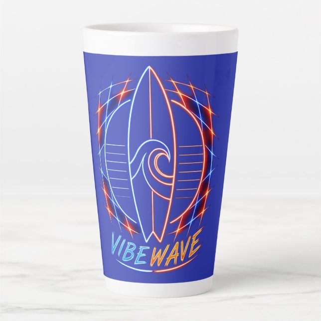 Tasse Latte Conception de planche de surf Vibewave Neon - Rétr (Devant)