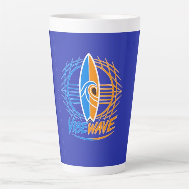 Tasse Latte Conception de planche de surf Vibewave Neon - Rétr (Devant)