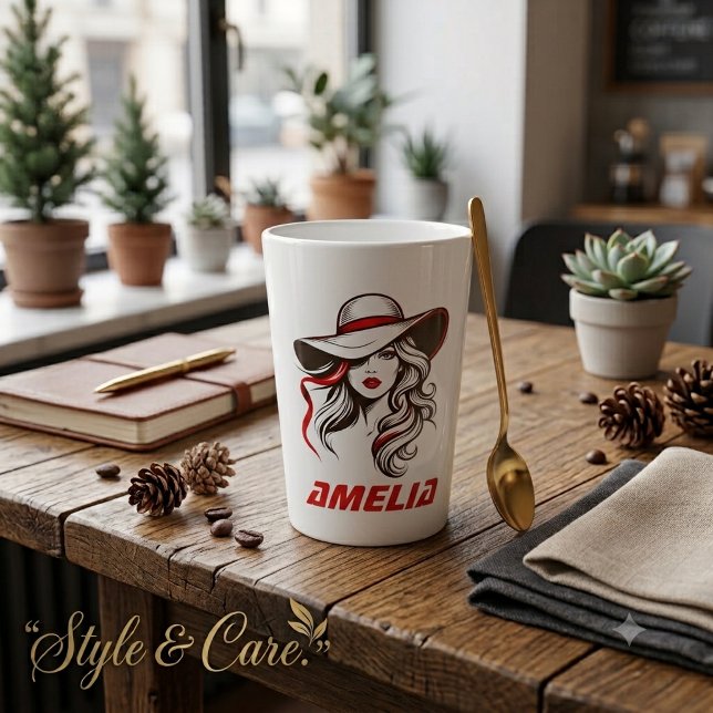 Tasse Latte Conception de silhouette de dame de mode de nom pe (Personalized Name Fashion Lady Silhouette Design Latte Mug)