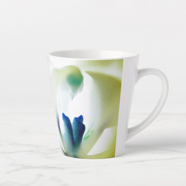 Tasse Latte Conception D'Orchidées D'Impression Bleu Et Jaune (Droite)