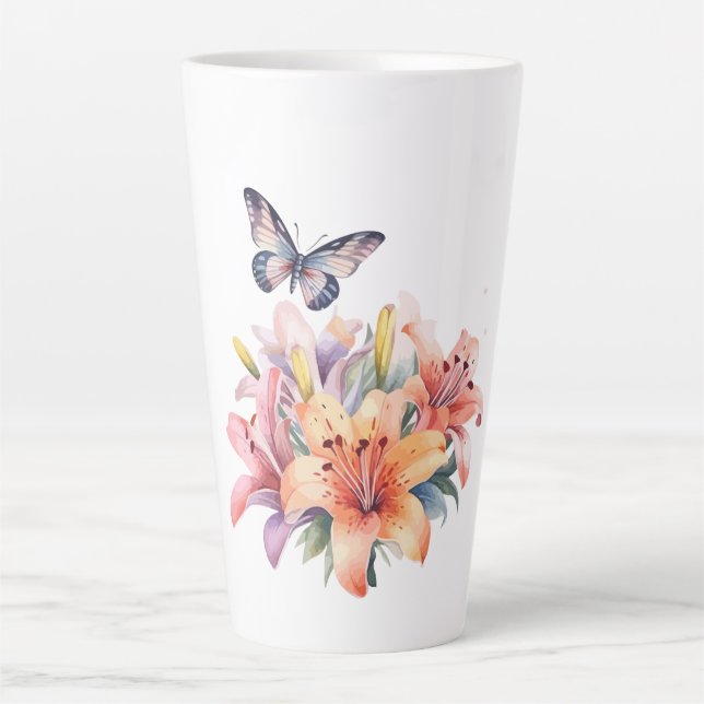 Tasse Latte Conception florale et papillon élégante et mignonn (Devant)