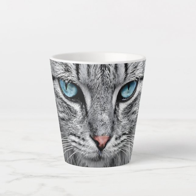 Tasse Latte Conception fractale face chat-10682 (Devant)