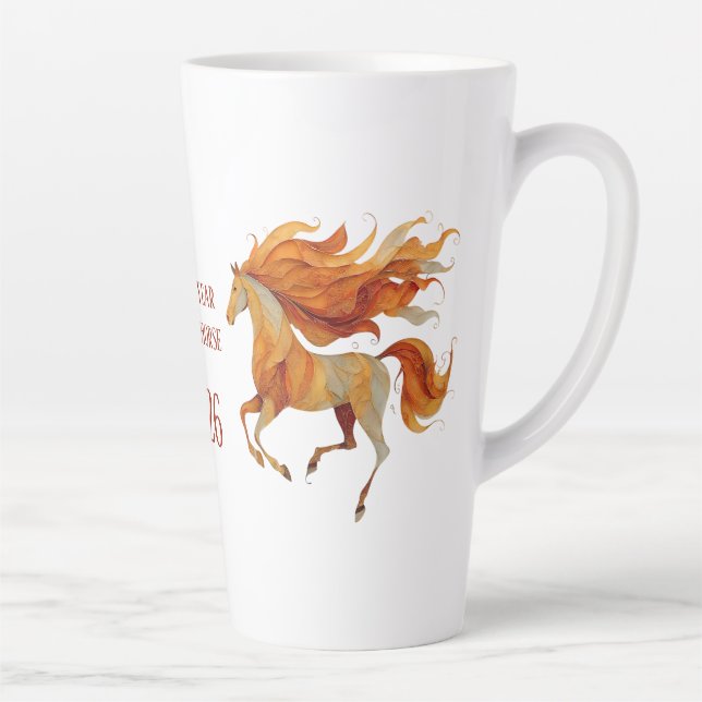 Tasse Latte Conception Joyeuse Année du Cheval 2026 (Droite)