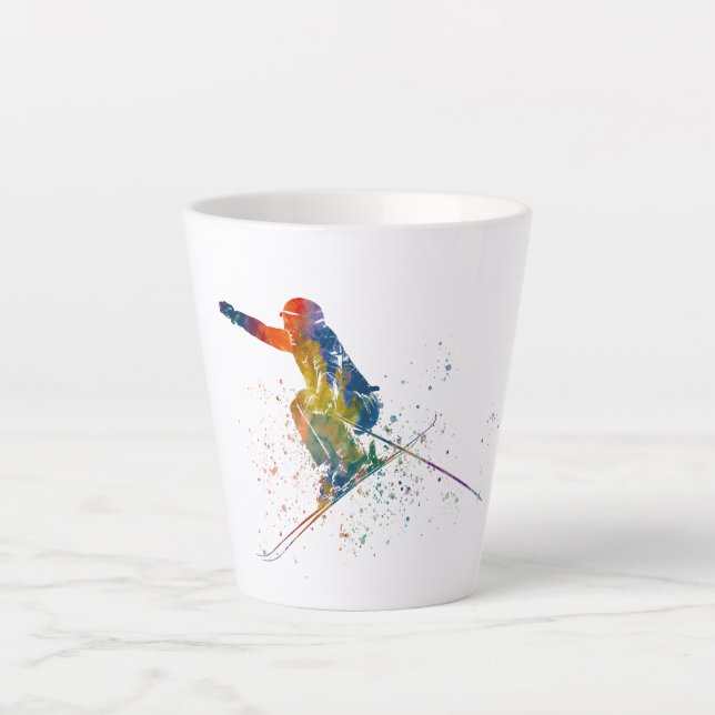 Tasse Latte Concours de ski olympique en aquarelle (Devant)