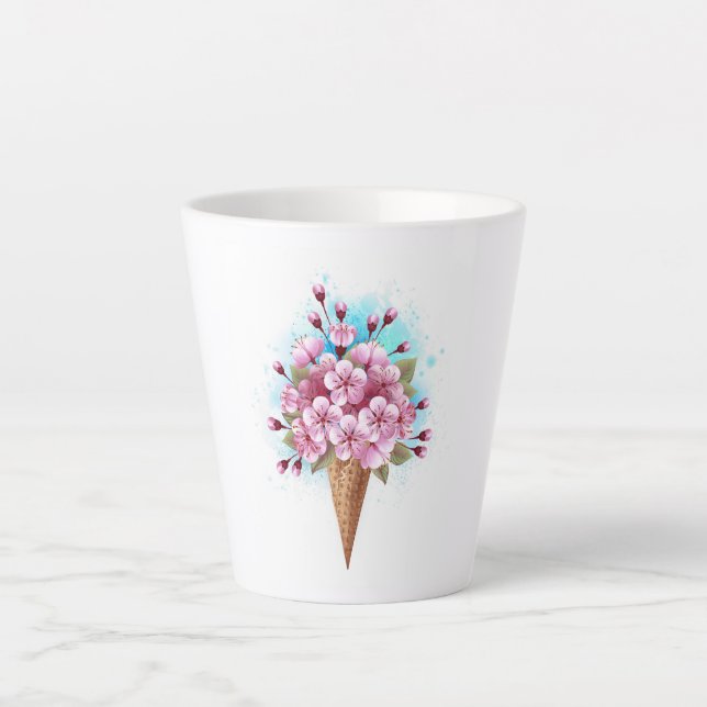 Tasse Latte Cône rose Sakura crème glacée gaufre (Devant)
