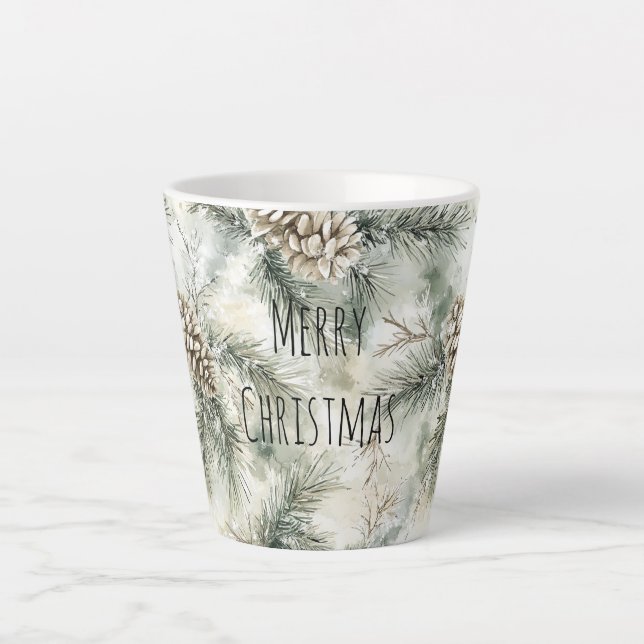 Tasse Latte Cônes de pin verts Noël (Devant)