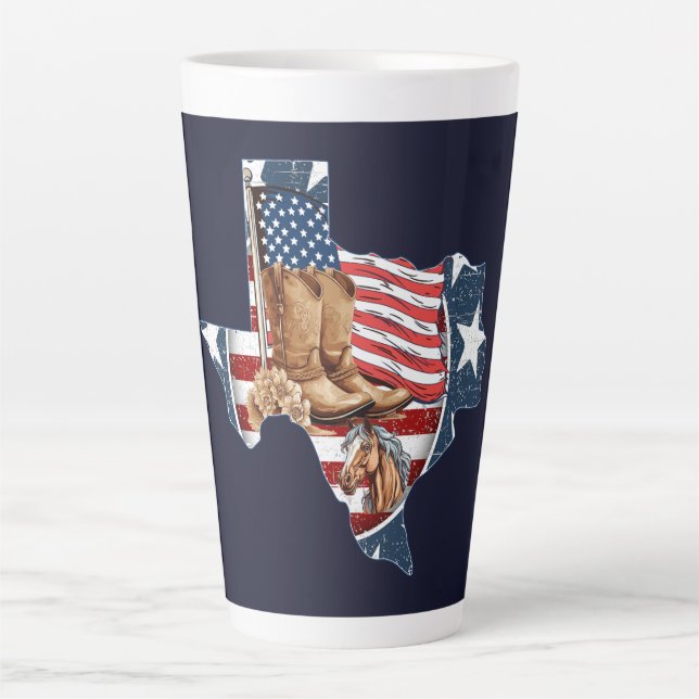 Tasse Latte Contour de l'État du Texas Cheval USA (Devant)
