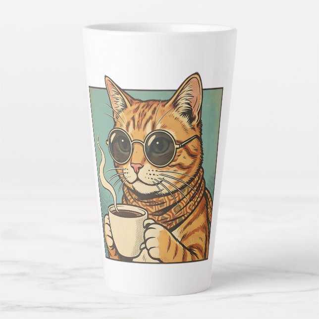 Tasse Latte Cool Cat Coffee Retro Style Design for Cat Lovers (Devant)