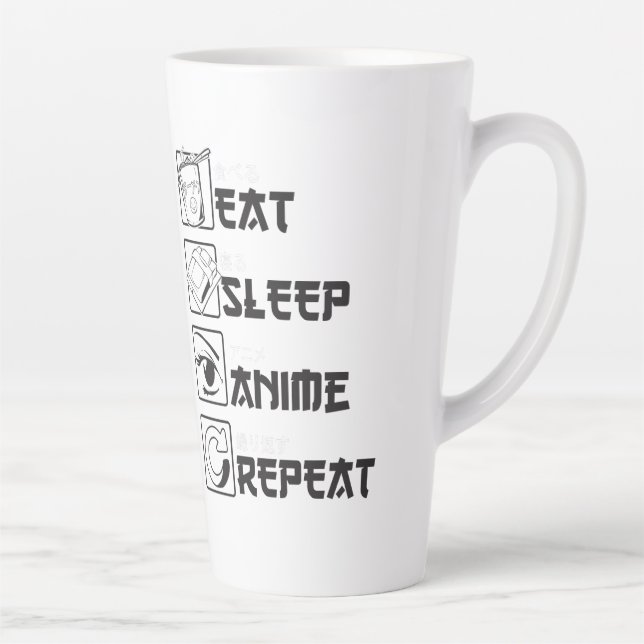 Tasse Latte Cool Manger Sleep ANIME Répéter Funny Icône Japona (Droite)