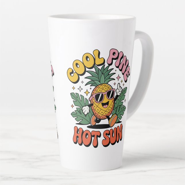 Tasse Latte Cool Pine Hot Sun Retro Pineapple Summer Vibes (Angle droit)