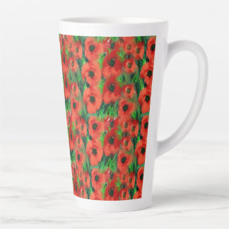 Tasse Latte Coquelicots rouges passionnés et feuillage vert ab