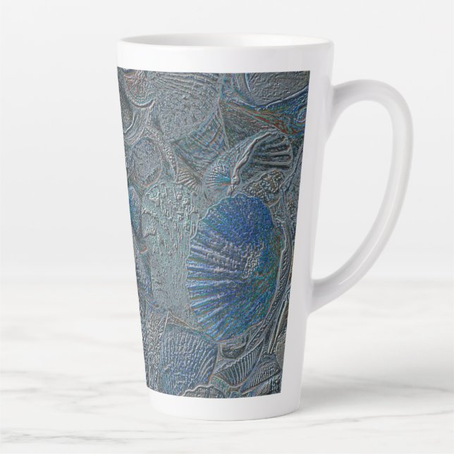 Tasse Latte Coquillages Océan Plage Bleu Métal Nautique (Droite)