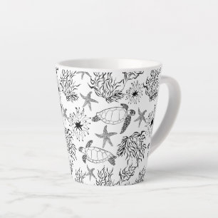 Tasse Latte Corail plante, tortue marine
