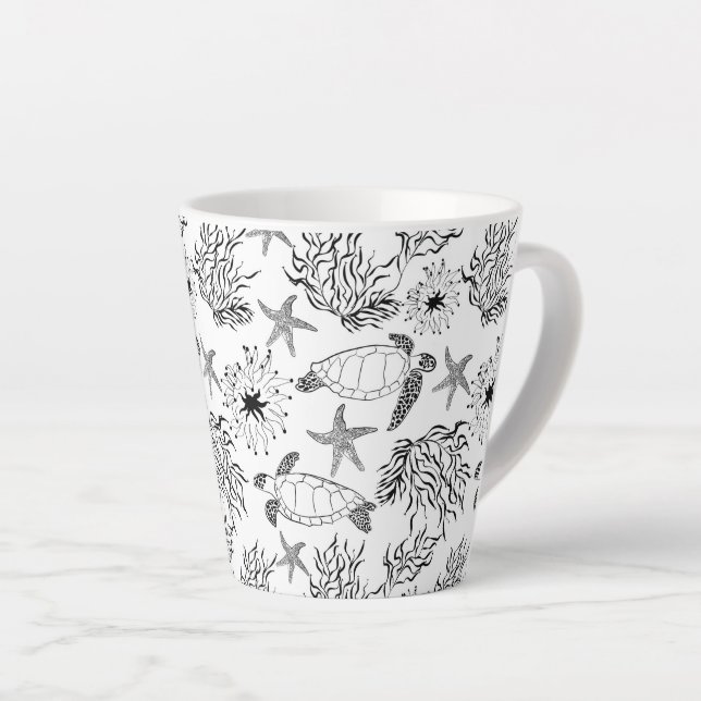 Tasse Latte Corail plante, tortue marine (Angle droit)