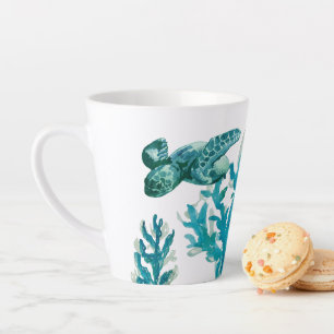 Tasse Latte Coral Reef Peinture Tortue de mer Plage Boug d'océ
