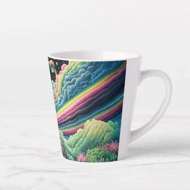 Tasse Latte Corbeau arc-en-ciel nocturne (Droite)
