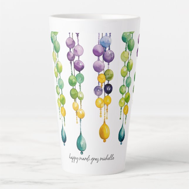 Tasse Latte Cordes de perles Mardi Gras en Aquarelle (Devant)