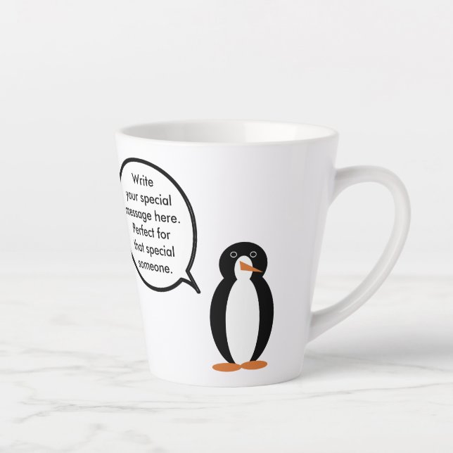 Tasse Latte Costume d'anniversaire avec Mme Penguin Personnali (Droite)