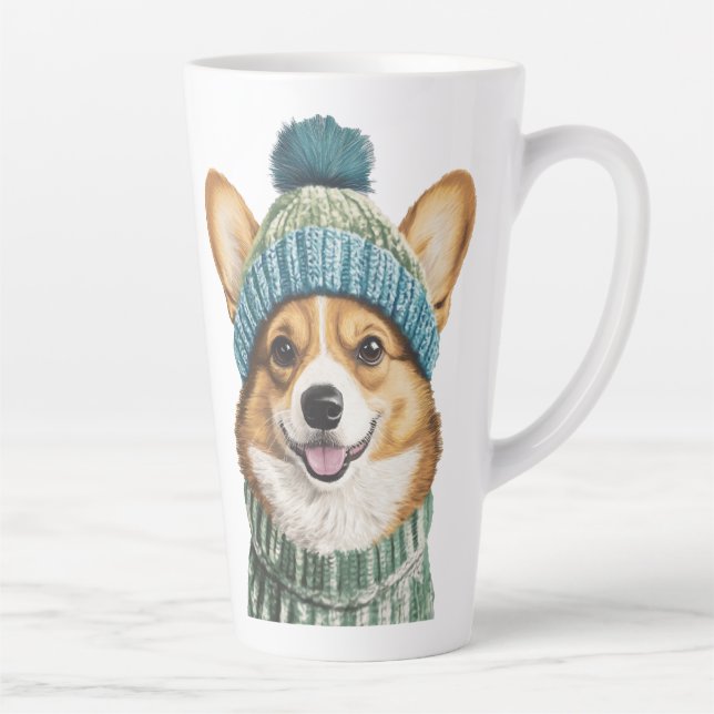 Tasse Latte Cosy Corgi en hiver (Droite)