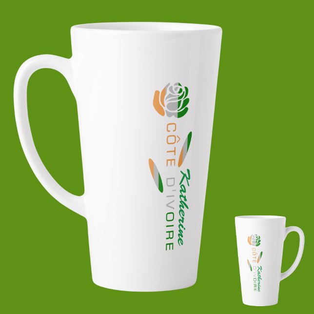 Tasse Latte Côte D'Ivoire Rose Drapeau Personnalisé Grand (Créateur téléchargé)