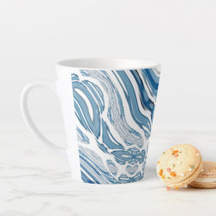 Tasse Latte côte plage nautique vagues aquarelle bleu tourbill
